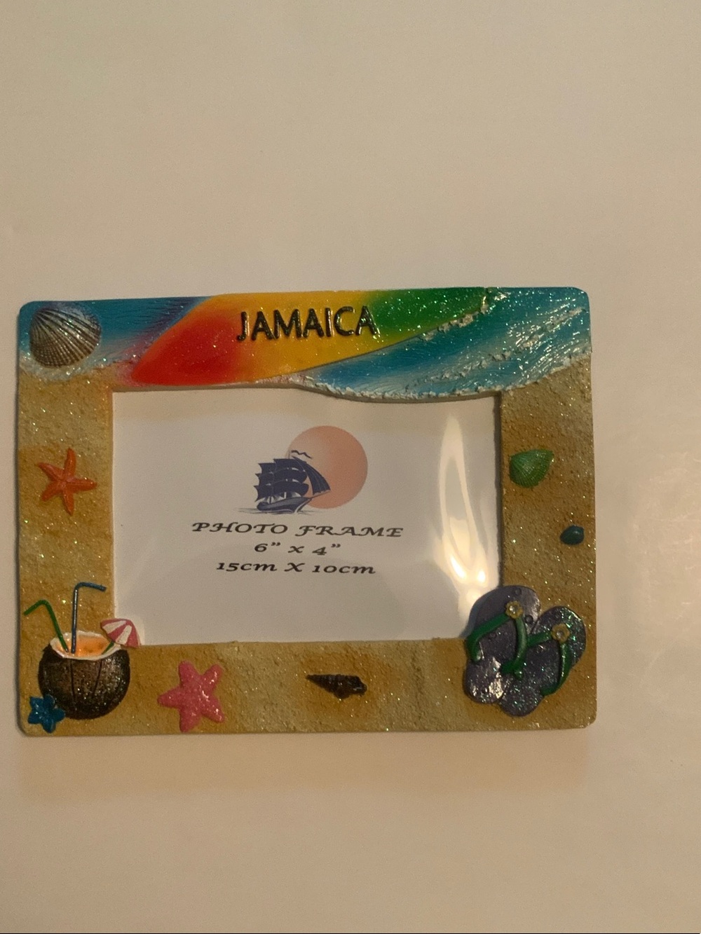 Jamaica Beach-Themed Photo Frame in Bright Multicolor